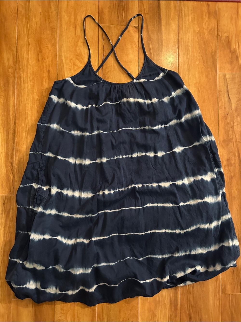 Madewell blue tie dye cyanotype mini dress - cross back tent dress - pockets